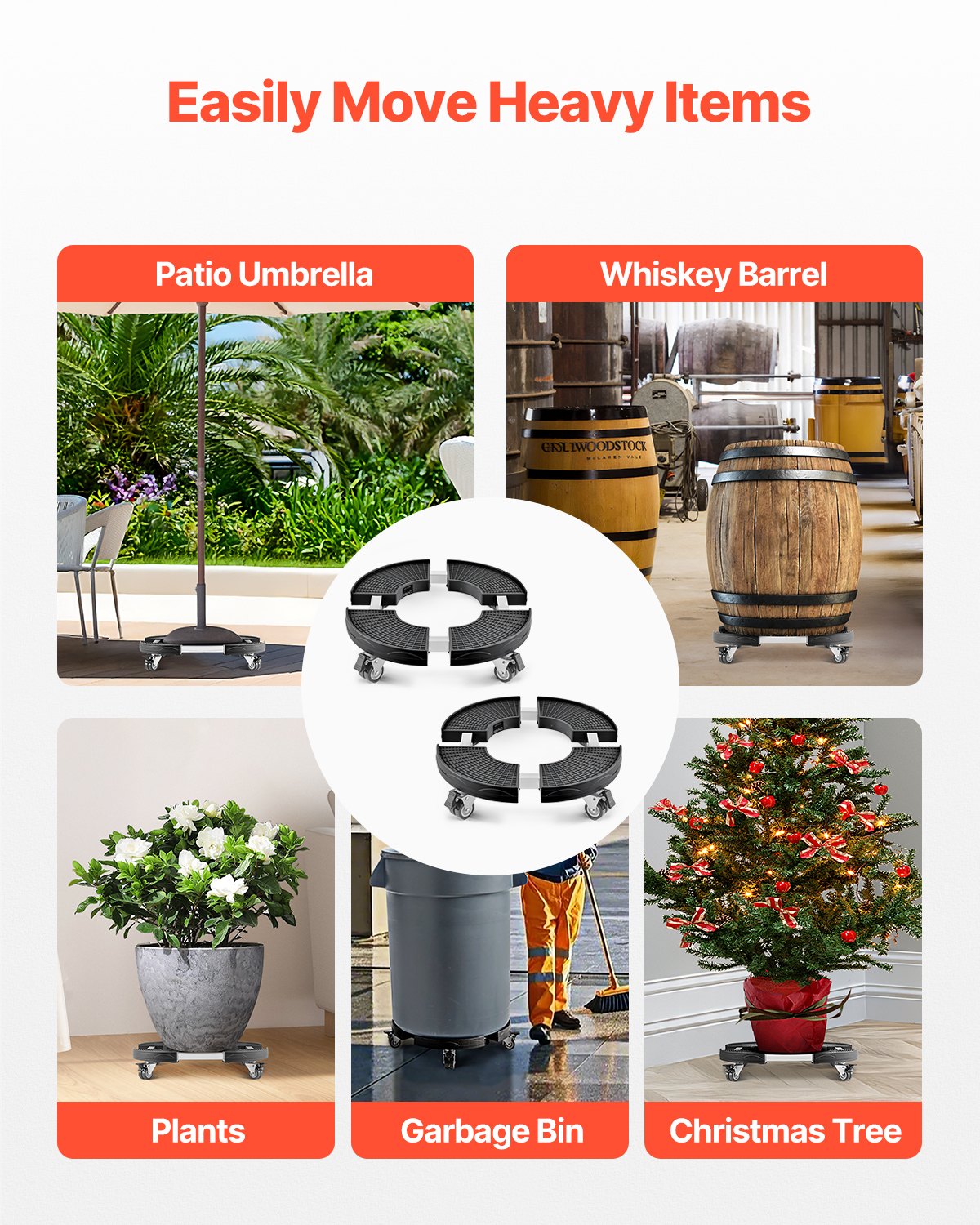 Adjustable Plastic Trash Can Dolly 15-22.8 Inch 400lbs Capacity Black