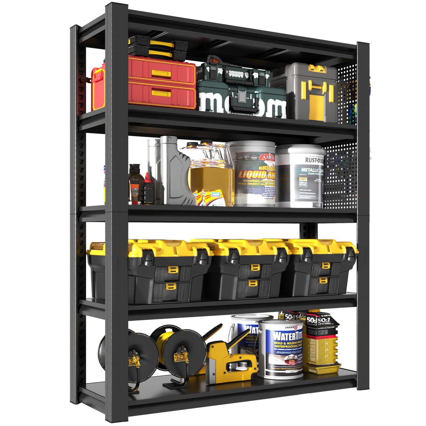 78 H 5-Tier Adjustable Heavy-Duty Storage Shelving With Pegboard,