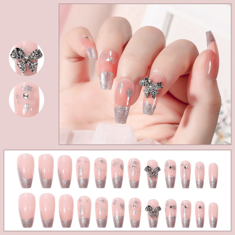 Fake Nail Patches 24-Piece Set - Naked Butterfly with Jelly Glue
