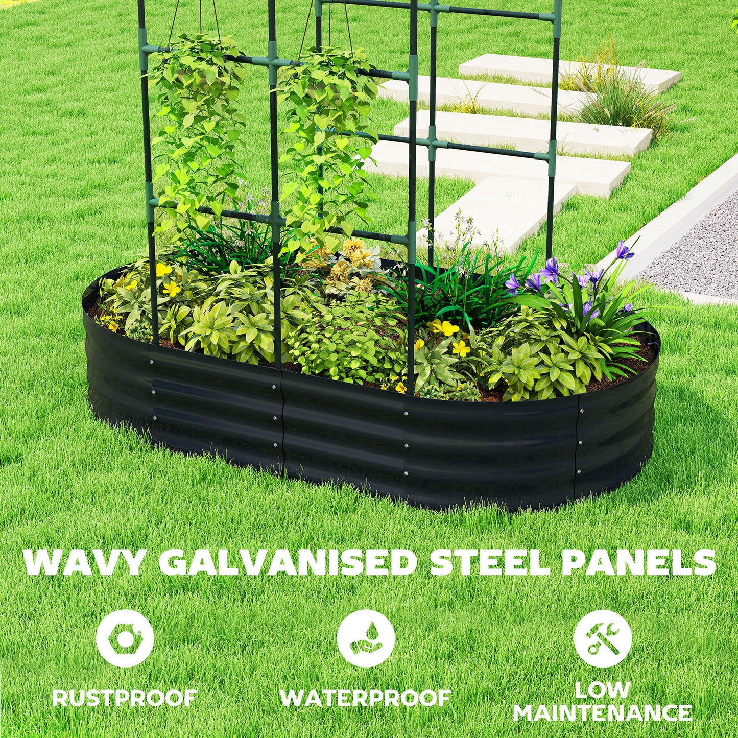 Galvanised Raised Garden Bed with Arched Trellis - Outdoor Metal Planter Box 5x3x6ft