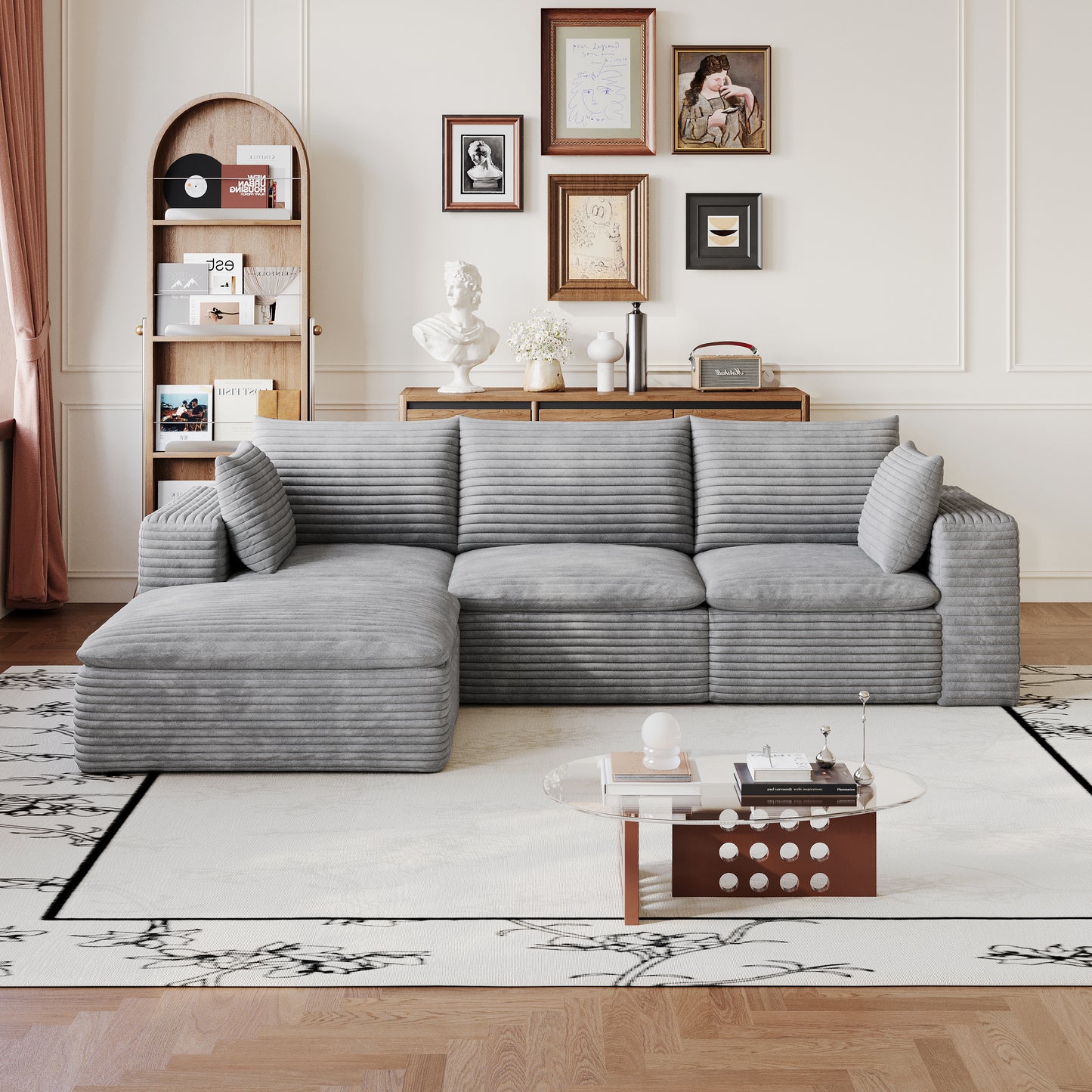 102" Cloud Sofa - Corduroy Fabric, Deep Seat, Removable Cushion, Grey
