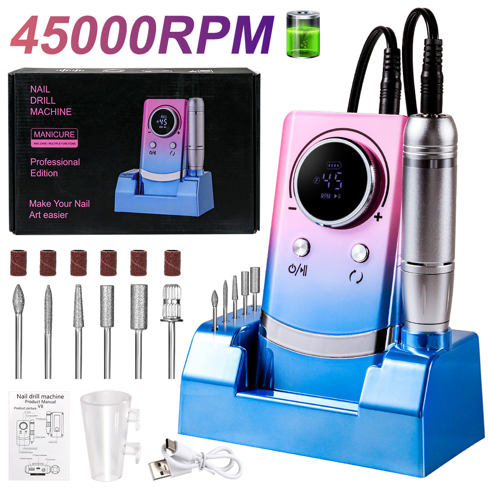 Professional Electric Nail Drill - 45000RPM Rechargeable E-File Kit