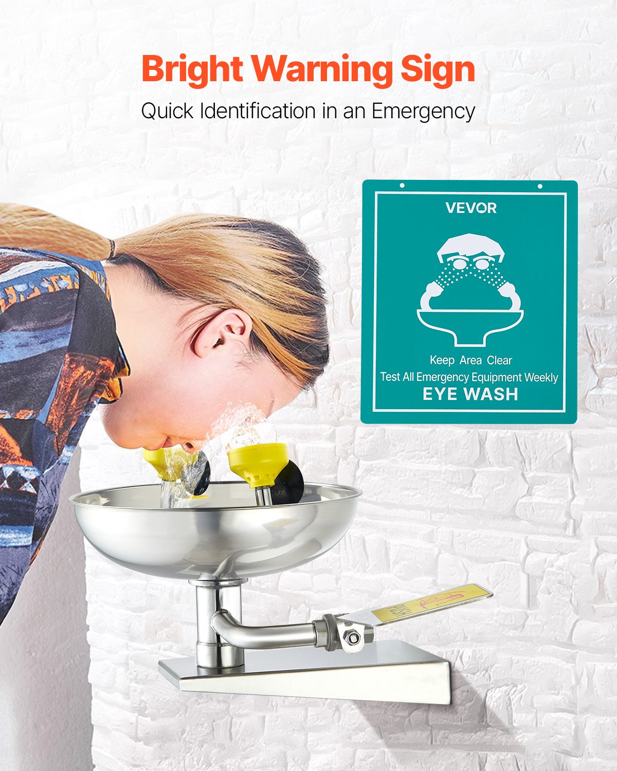 Emergency Eyewash Station - Stainless Steel Wall-Mounted