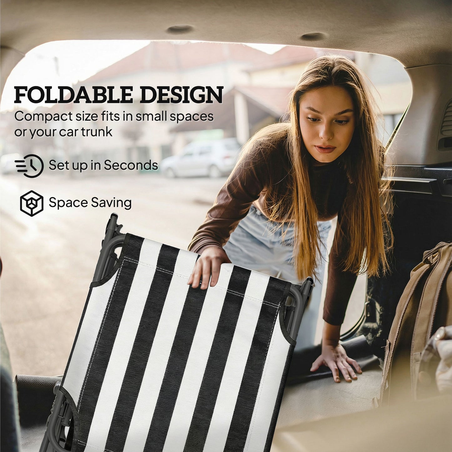 Adjustable Portable Folding Beach Lounger - Black & White