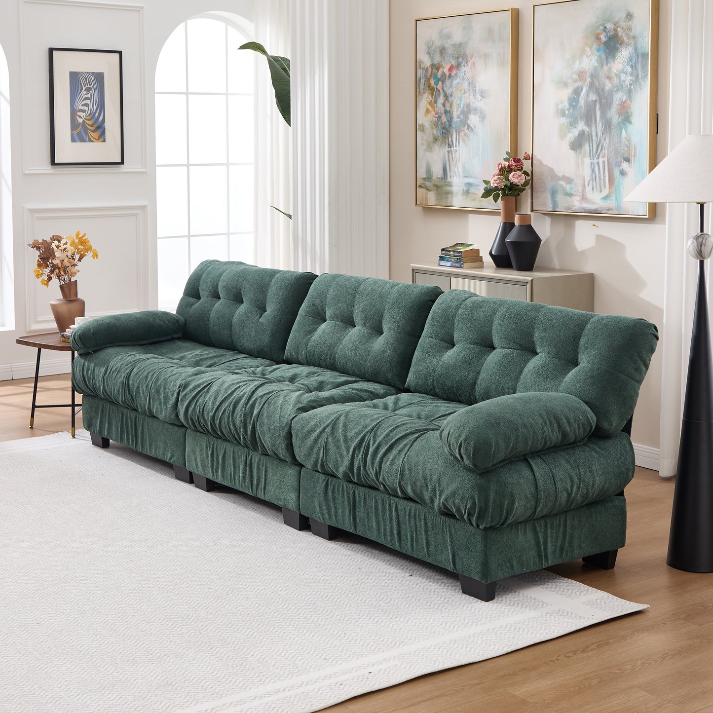 Modular Sectional Sofa - 3-Seater Cloud Couch with 5 Pillows - Green