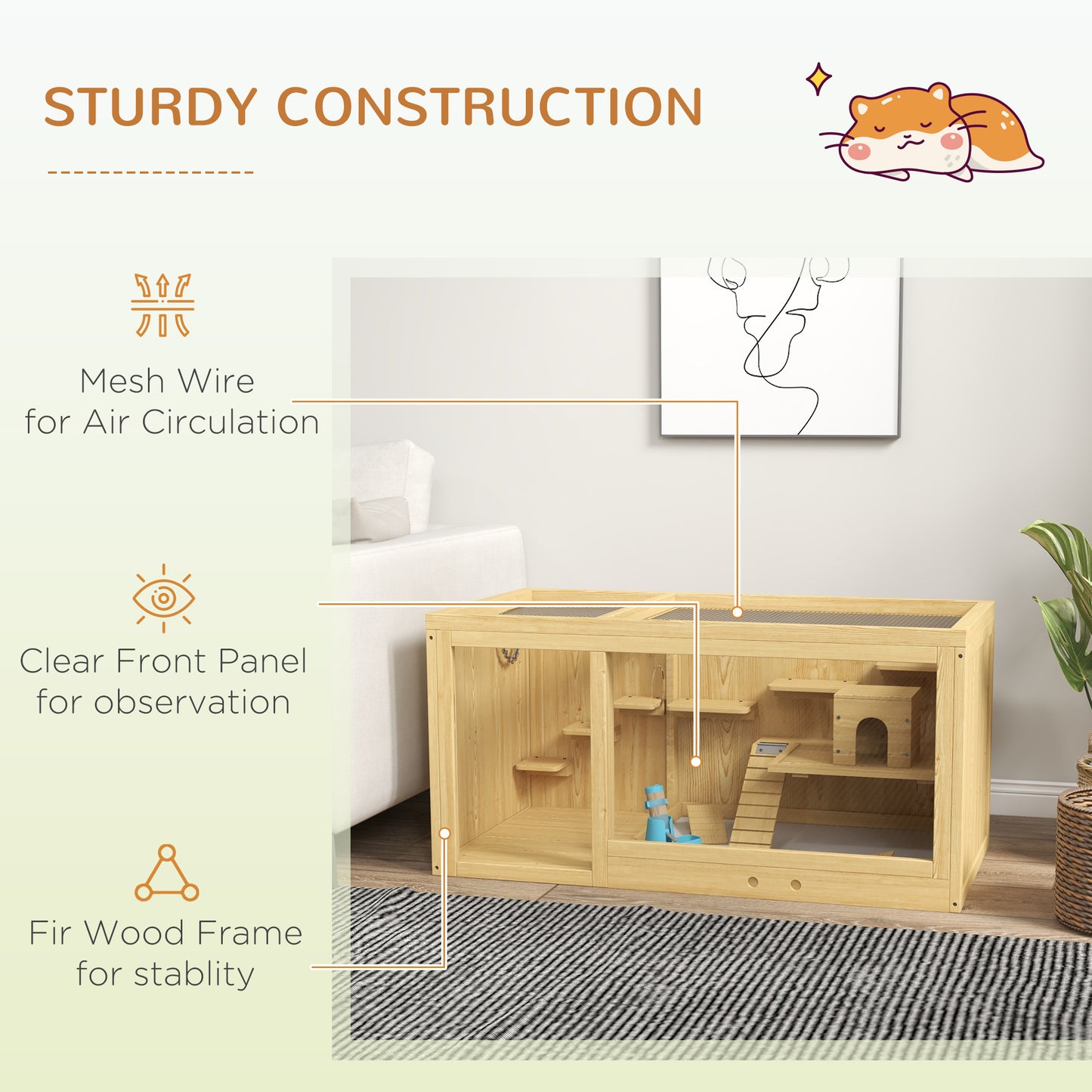 Large Wooden Hamster Cage with Pull-Out Tray & Multi-Level Accessories