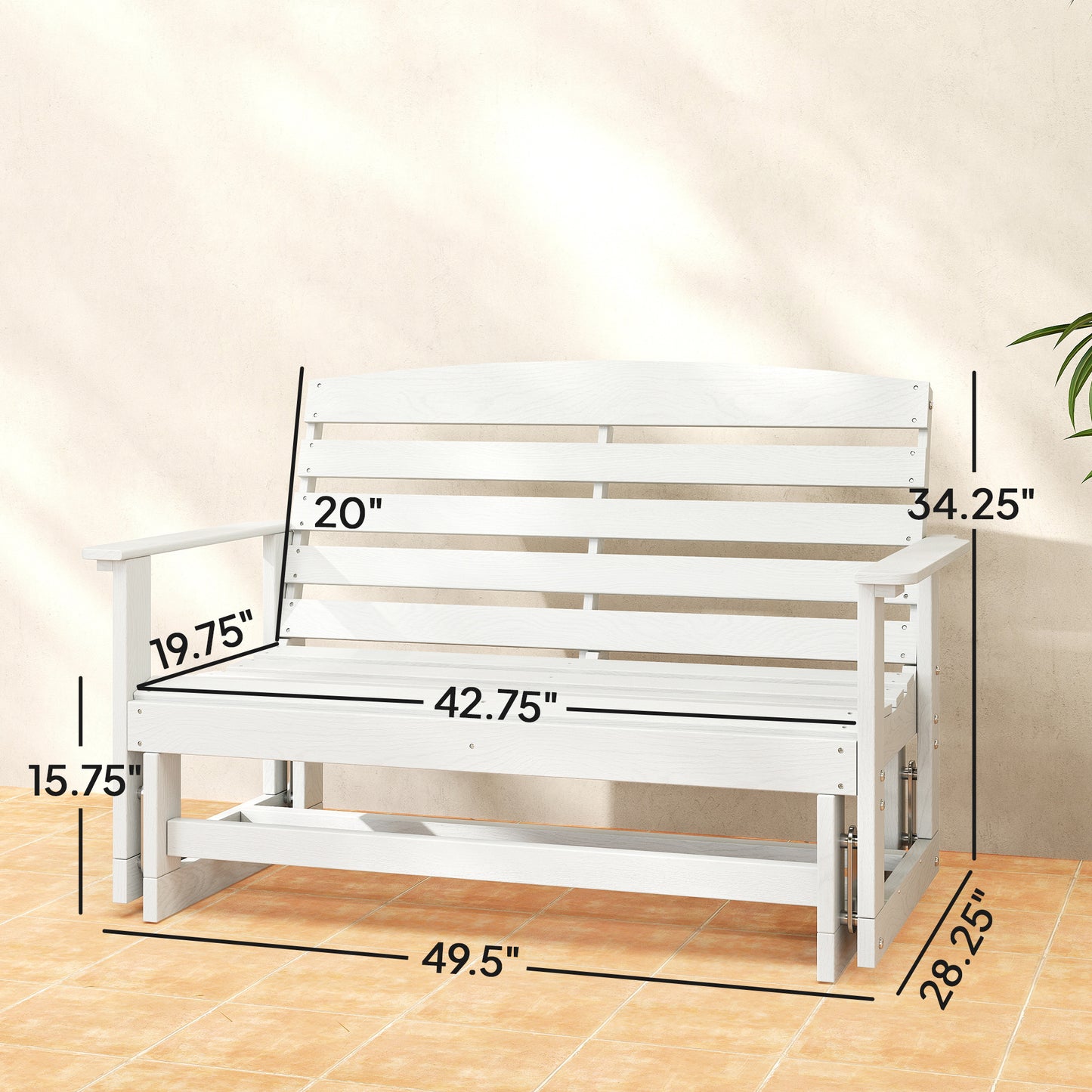 Patio Glider Bench with HDPE Slatted Double Rocking Chair - Distressed White