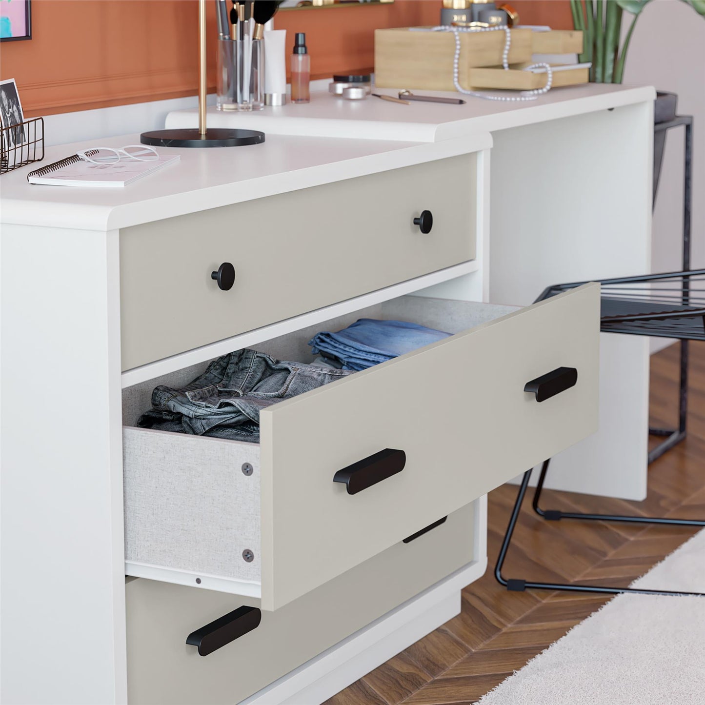 Valencia 3-Drawer Dresser and Desk Combo - Taupe