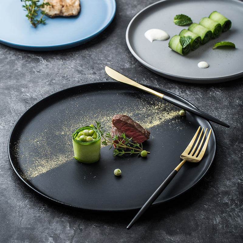 Simple Round Dessert Plate Tray - Porcelain Nordic Style Flatware Set