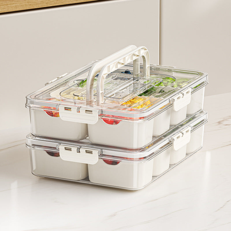 8-Compartment Food Storage Tray with Lid - Fruit Snack Organizer, Cream White