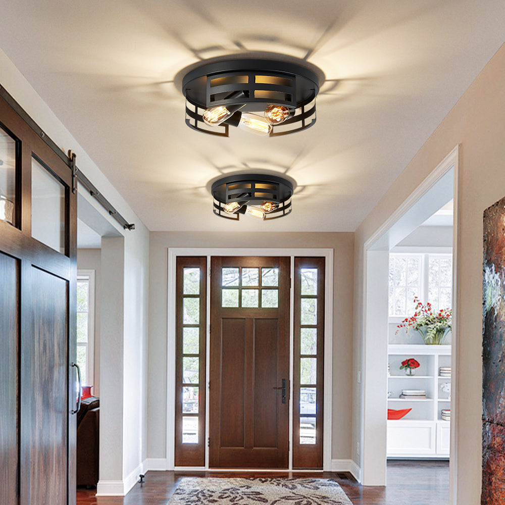 2-Pack Black Flush Mount Ceiling Light Fixtures - Modern Industrial Design for Kitchen Hallway