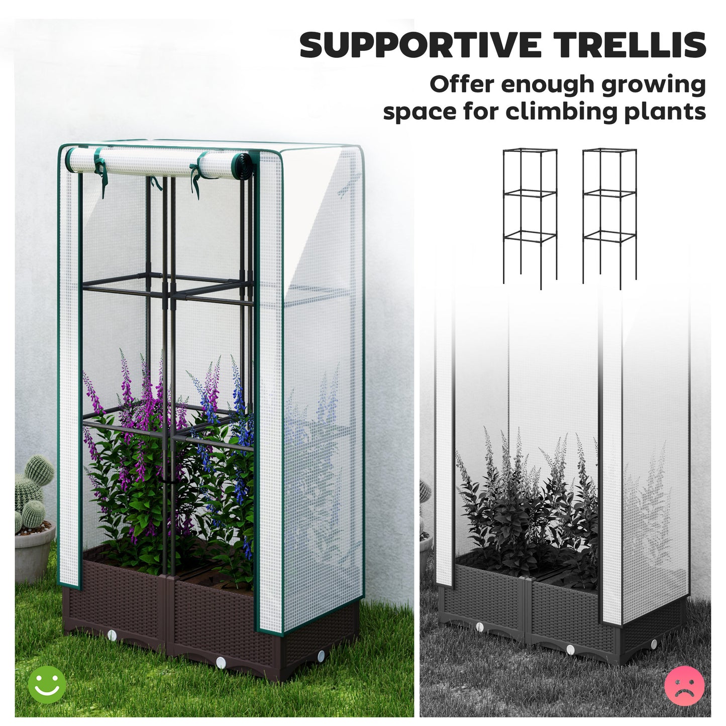 Outdoor Garden Bed with Trellis and Cover - 31.5 x 15.7 x 48.8 Inches, Brown