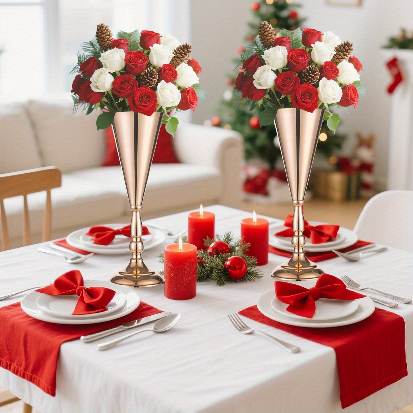 2 Pack Golden Metal Flower Vases for Wedding Centerpieces