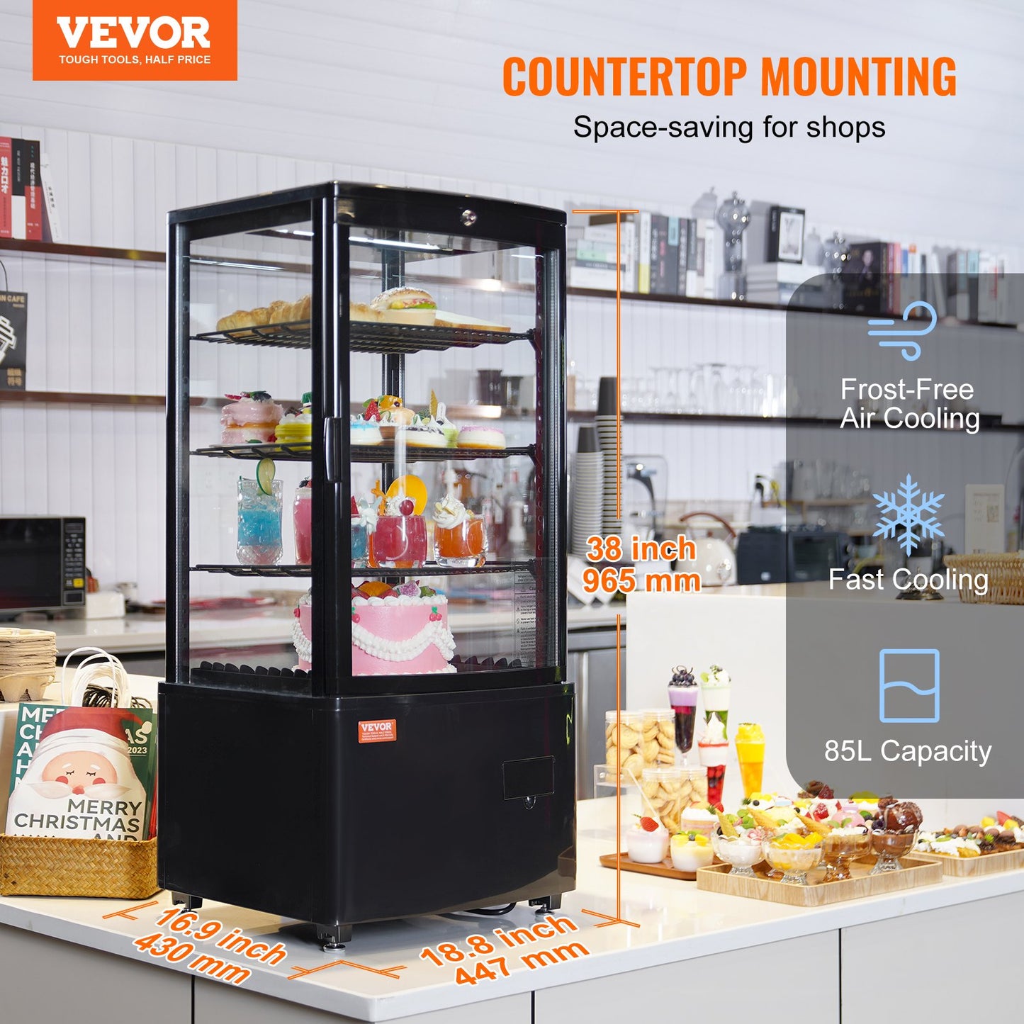 Countertop Refrigerated Display Case 3 Cu.Ft. Bakery Showcase with LED Lighting