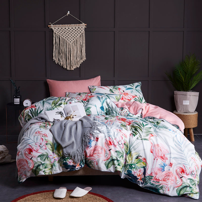 Pastoral Cotton Bedding Set with Satin Finish - Four-Piece Home Textile
