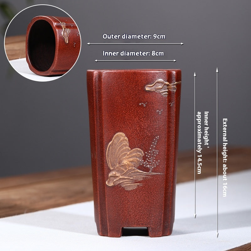 Purple Clay Flowerpot with Chinese Style Design Small Round & Square Options