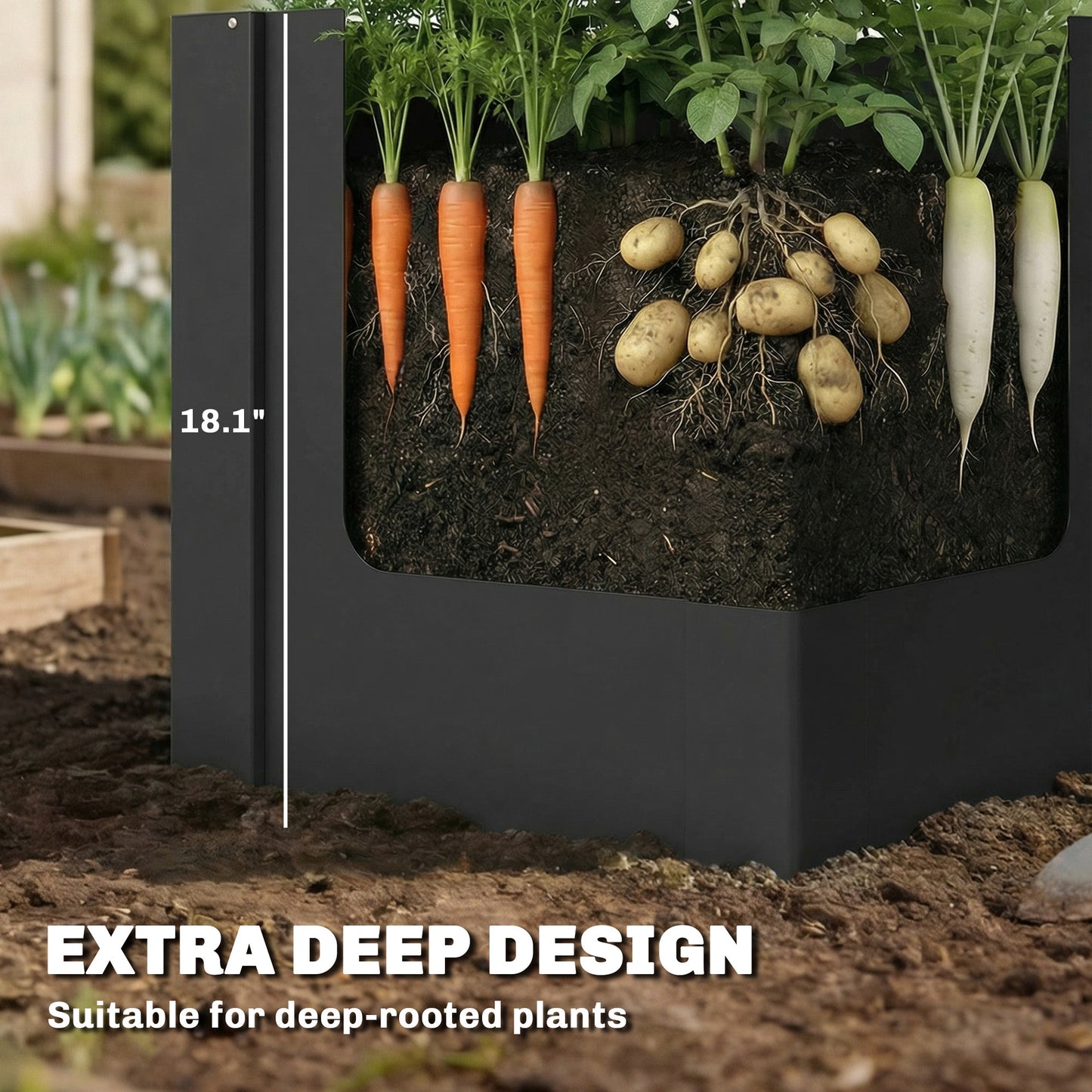 Galvanized Steel Raised Garden Bed with Gloves - Outdoor Planter Box 1.4x1.4x1.5 ft Black