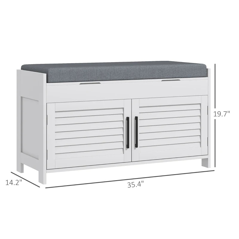 Shoe Storage Bench with Cushion and Hidden Compartments - White Entryway Organizer