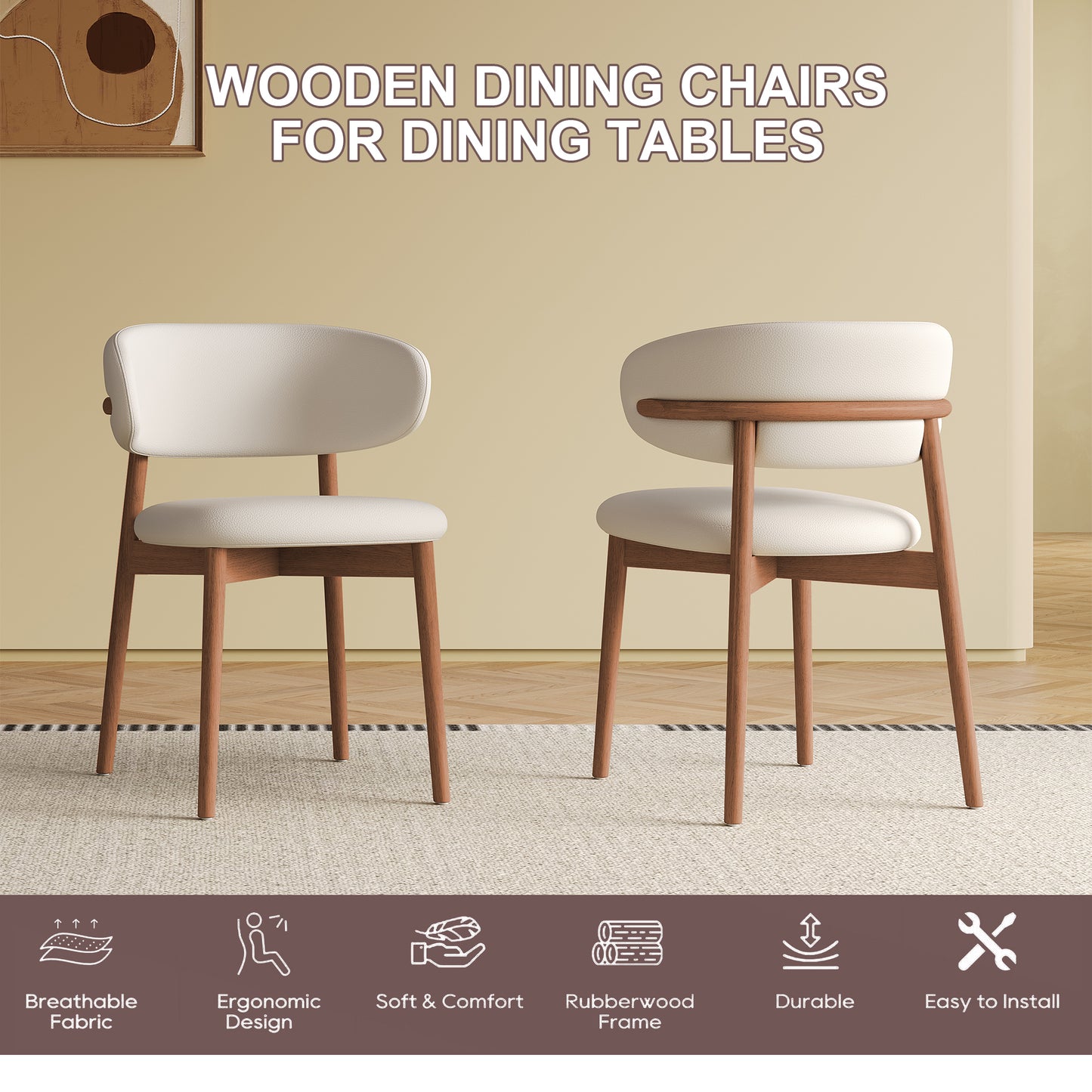 Mid-Century Modern Dining Chairs Set of 2 - Walnut Wood