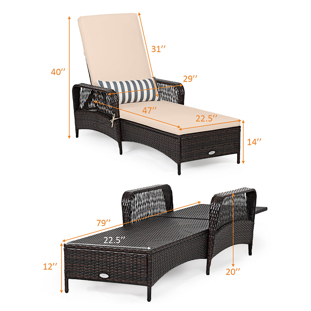 Outdoor Patio Wicker Chaise Lounge Chair With Adjustable Backrest And