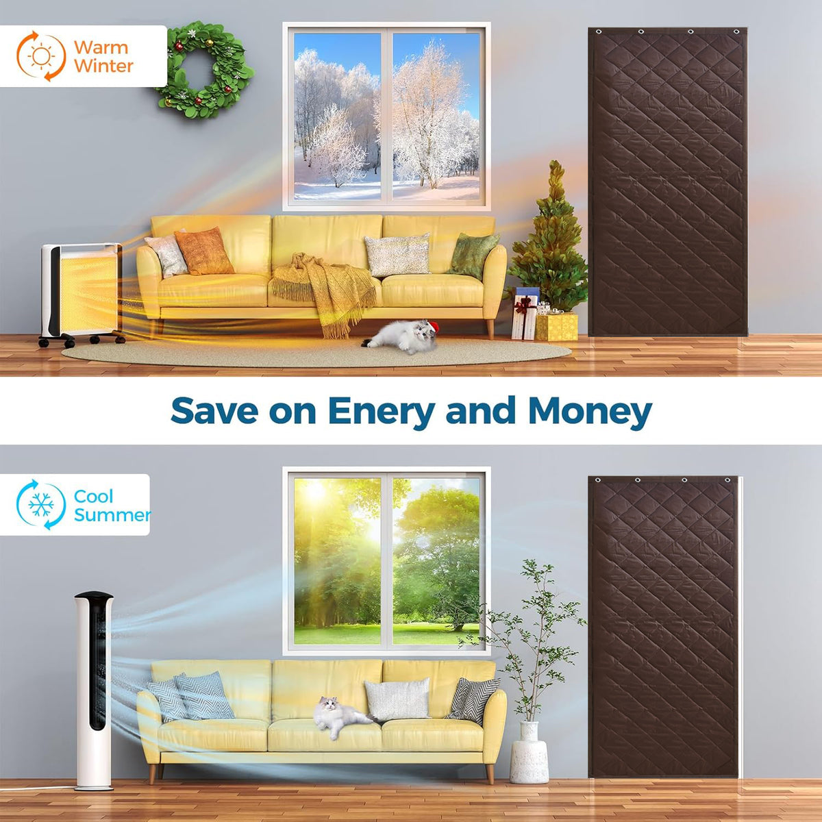 Magnetic Sealed Insulated Door Curtain - Windproof, Soundproof, Heat Blocker for Home Garage Retail