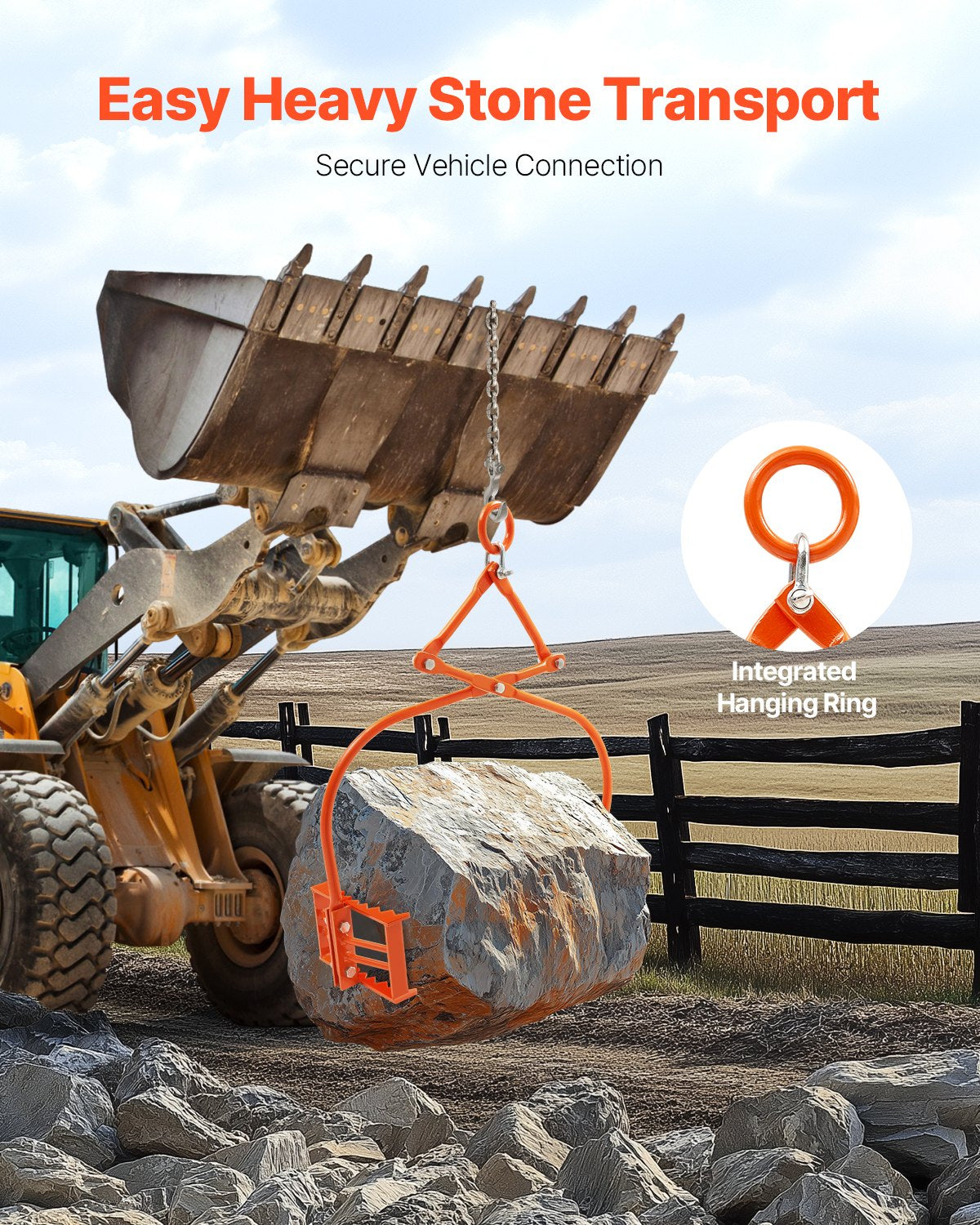 24in Heavy-Duty Stone Lifting Tongs with Swivel Claws - Steel Rock Grabber