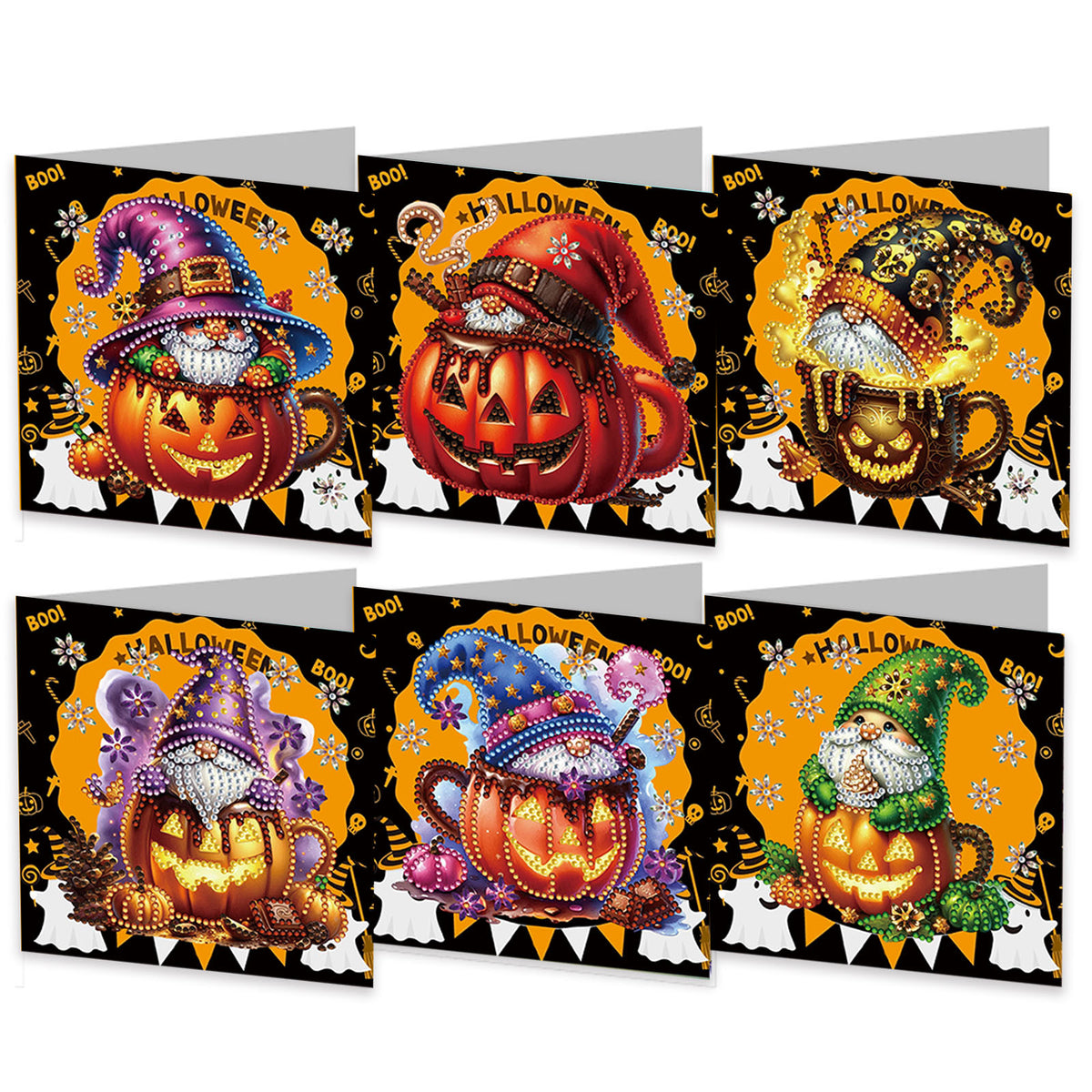 Handwritten Halloween Greeting Card Set - DIY Festive Diamond Cards