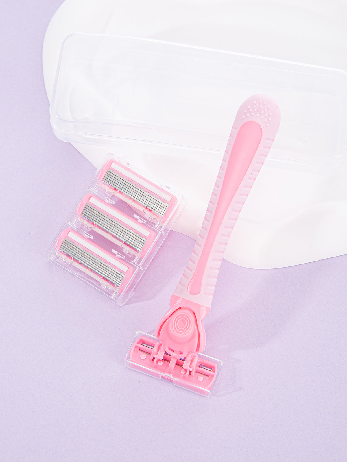 Women's Manual Leg Shaver with 3 Blades & Storage Box - Pink