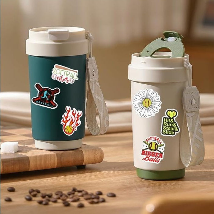 100 PCS Softball Stickers - Vinyl Decals for Water Bottles, Laptops, and More