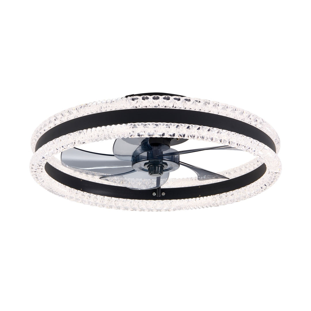 20in Modern Double Ring LED Ceiling Fan with Light Black Remote