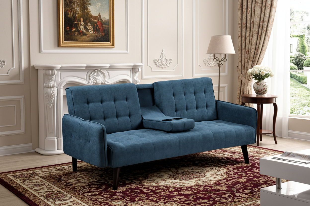 72 Sleeper Sofa Bed - Convertible Folding Backrest To Full With Cup