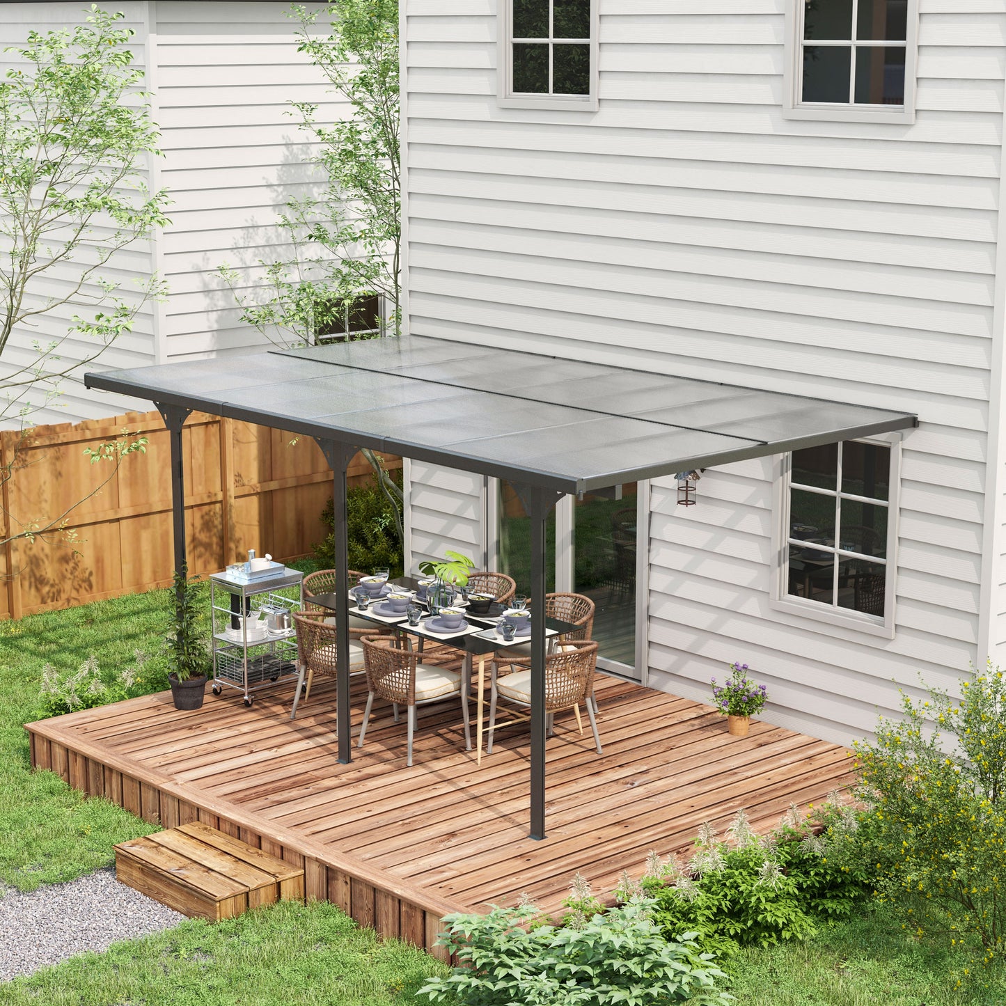 Outdoor Polycarbonate Pergola - UV Blocking Hardtop Awning, Gray