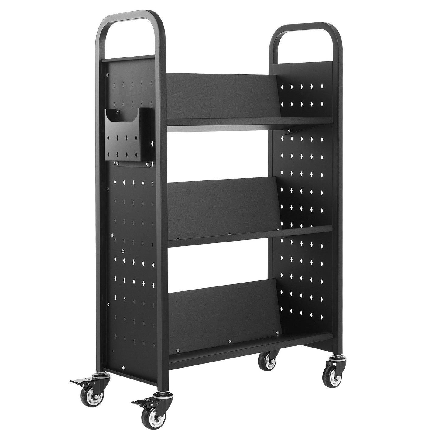 3-Tier Rolling Book Cart with V-Shaped Shelves - Heavy Duty, Black