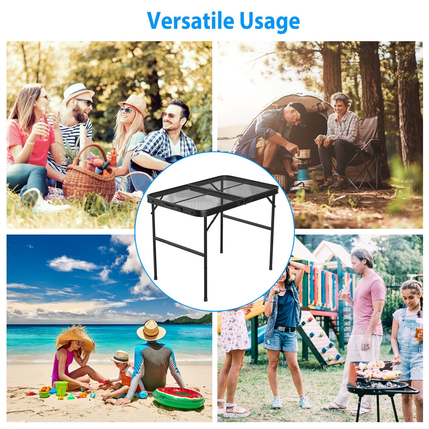 Foldable Camping Table - Adjustable Height, 88lbs Capacity
