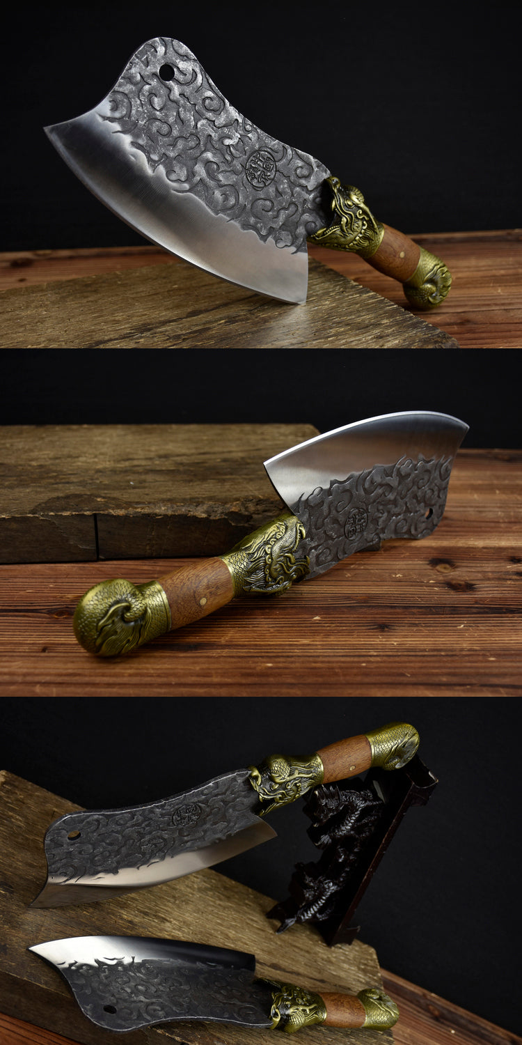 Bone Handle Chopping Knife with Copper Alloy Blade - Silver 33cm