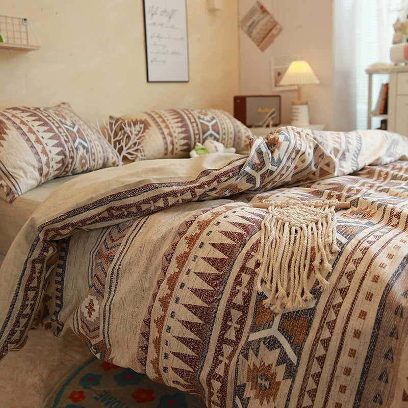 Bohemian Cotton Bed Sheet Set with Geometric Pattern - Multiple Sizes