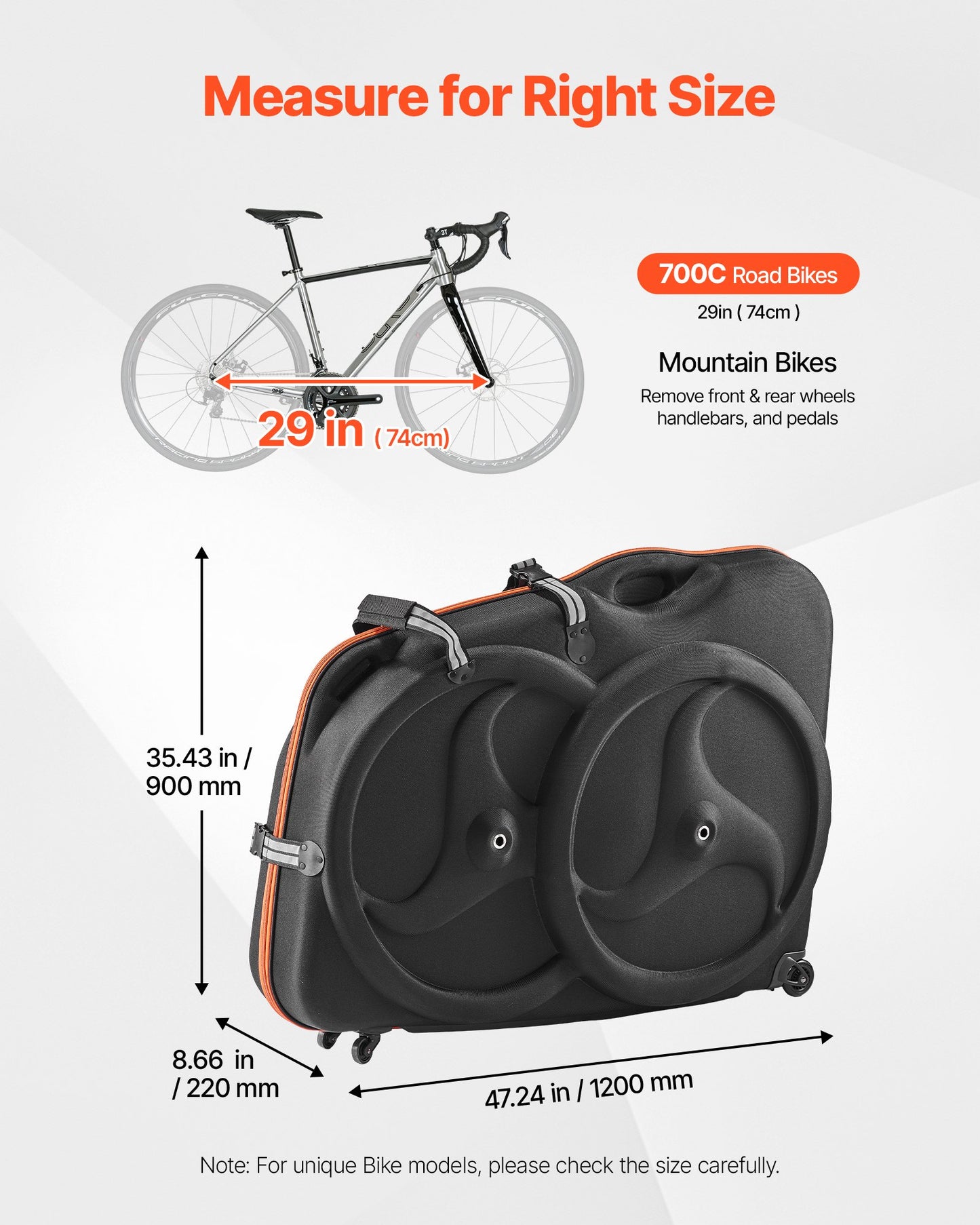 Bike Travel Case Hard Shell Bicycle Bag with TSA Lock & Wheels - Black