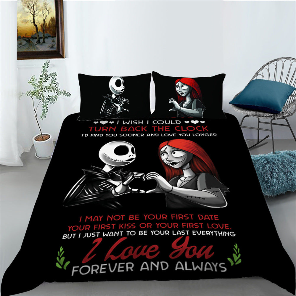 3D Printed Skull Bedding Set - Three-Piece Home Textile Decor, US Full 200x230cm