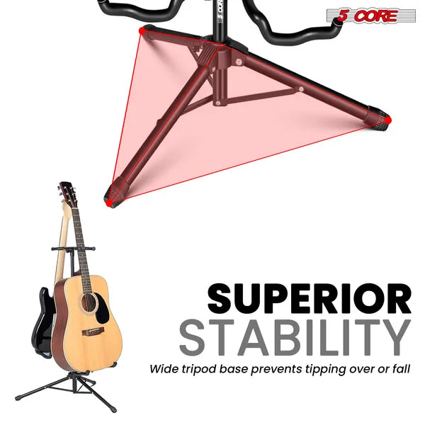 Adjustable Double Guitar Stand - Foldable, Portable, Black