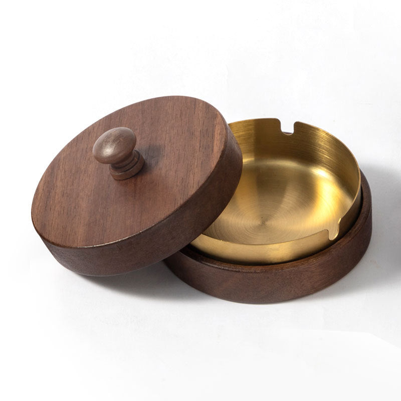Unique Wooden Walnut Ashtray with Lid - Multiple Colors