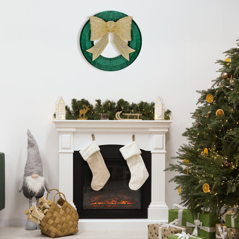 24-Inch Pre-Lit Outdoor Christmas Wreath with Golden Bow