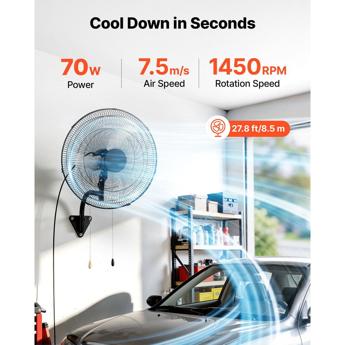 Wall Mount Fan 20 Inch Oscillating 3-Speed Long Airflow Industrial Fan