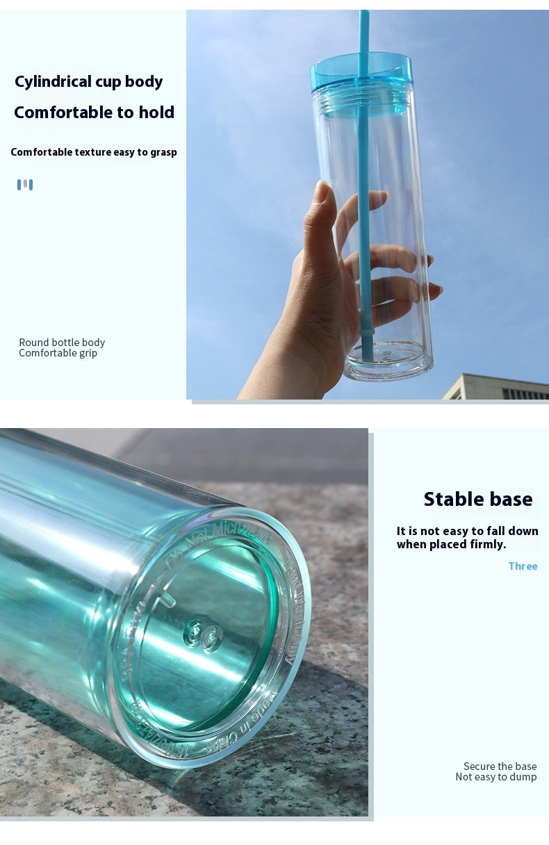 Large Capacity Double-Layer Drinkware Cup with Straw - Multiple Colors & 710ml