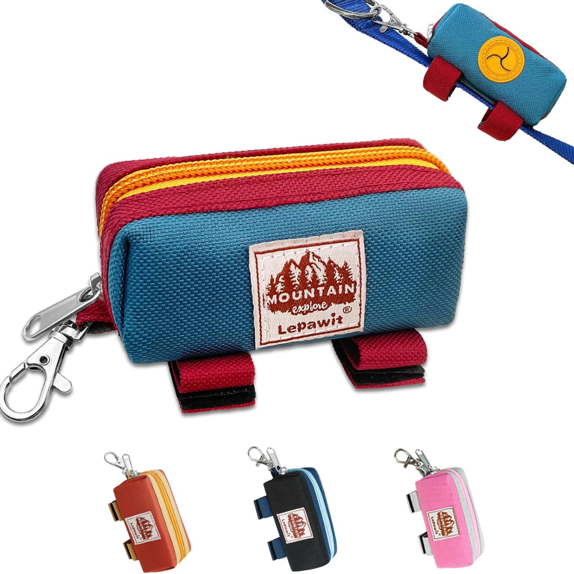 Dog Poop Bag Dispenser Holder with Zippered Canvas & Metal Carabiner for Leash