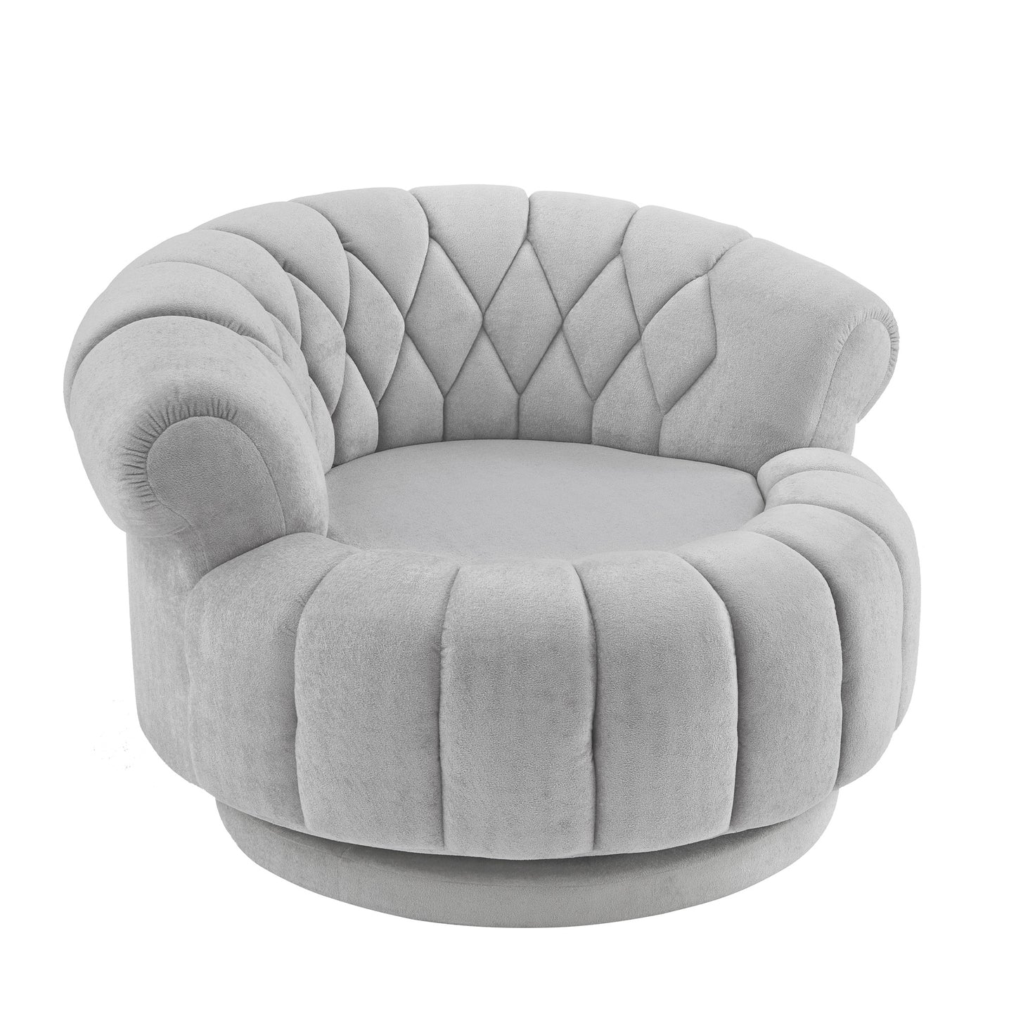 Grey 360° Swivel Accent Chair - Chenille Barrel Club Chair