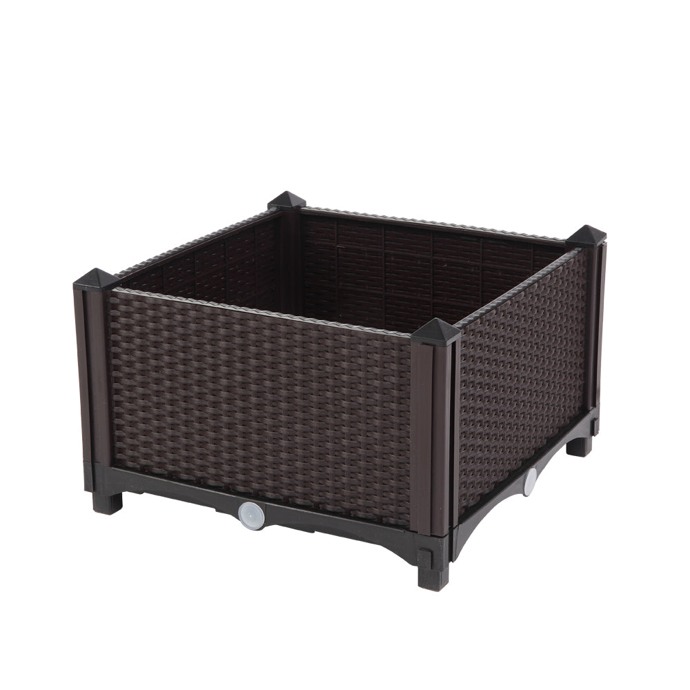 2PCS Brown Injection Molded Planting Box Garden Planter with Rattan Pattern