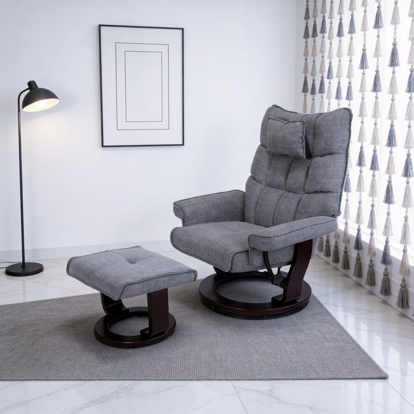 Massage Recliner Chair with Ottoman - Heated Chenille Fabric, Grey