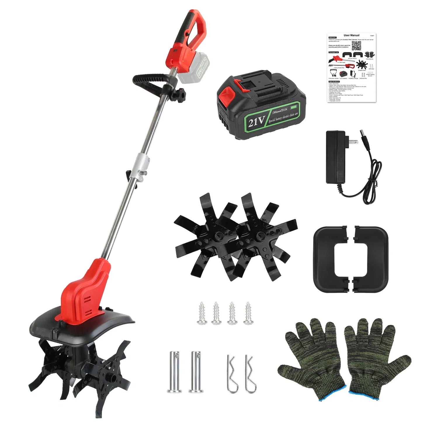 Cordless Electric Garden Tiller Cultivator 550W 16 Steel Tines 9-Inch Width