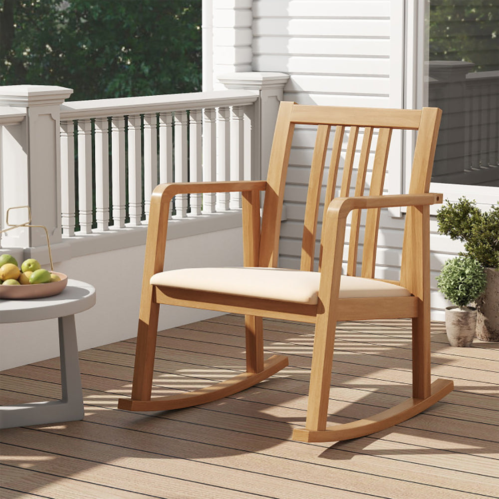 Rocking Chair With Slatted Back And Curved Armrests Rubberwood For