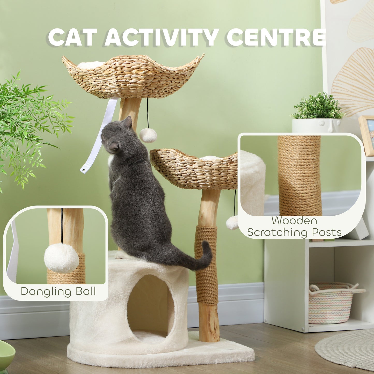 37-Inch Modern Wooden Cat Tree with Condo, Beds, Toys & Anti-Tip Kit
